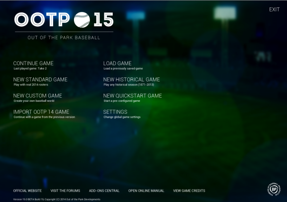 OOTP 15 start screen