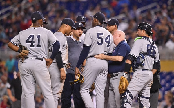 Aroldis Chapman's latest knee flare up means it's probably time to put him  on the disabled list - River Avenue Blues