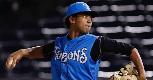 Trenton, New Jersey, USA. 18th June, 2019. The New York Yankees' number  four prospect, 20-year-old pitcher DEIVI GARCIA of the Trenton Thunder, was  promoted to the Scranton/Wilkes-Barre RailRiders today after he was