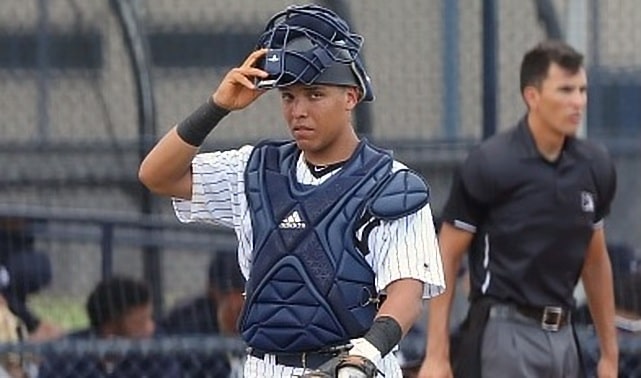 Trenton, New Jersey, USA. 30th July, 2019. New York Yankees pitcher JONATHAN  LOAISIGA, seen here in the Trenton Thunder dugout at ARM & HAMMER Park,  pitched two innings for the Thunder in